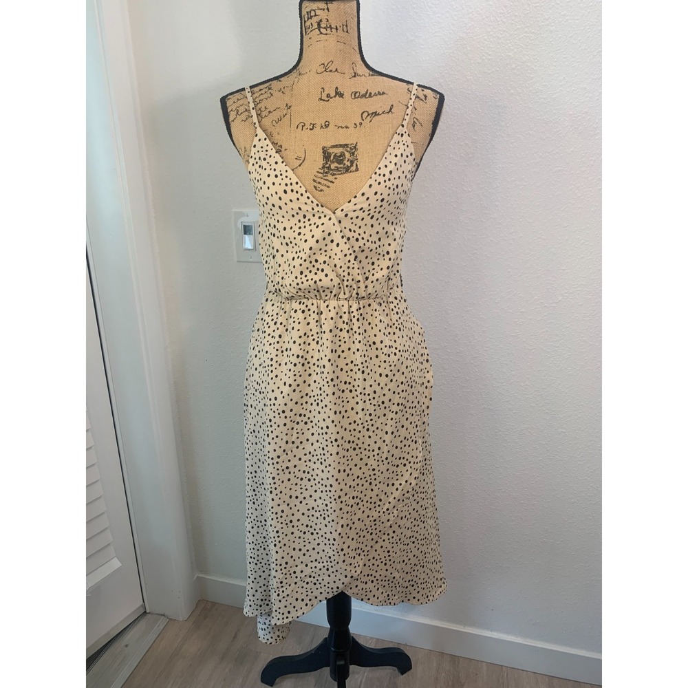 (H-229) JOAH Women's Polka Dot Midi Dress‎ Beige Black Sleeveless Size S - Picture 2 of 8